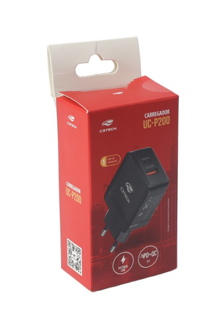 CARREGADOR TOMADA USB-C / USB 3.0 PD 20W C3TECH MOD UC-P200BK